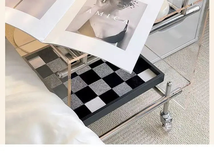 Acrylic Side Table Transparent Trolley Style Living Room Coffee Table Storage Cabinet Mobile Bedside Table Minimalist