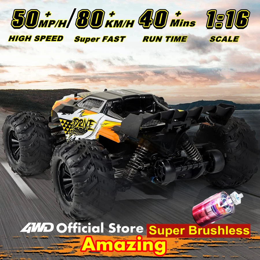 4WD 1:16 80KM/H Super Brushless 50KM/H Brushed RC Car 4x4 Off Road Remote Control High Speed Drift Racing Truck Toy Kids Adults