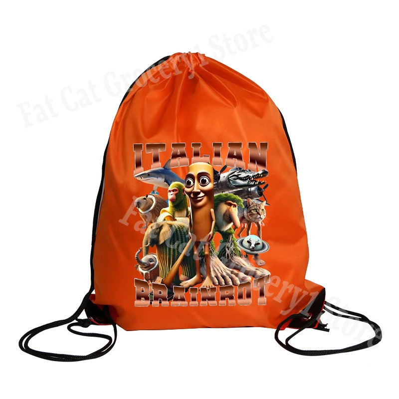 Tralalero Tralala Drawstring Backpack Tungtung Sahur Brainrot Kids Cartoon Travel Shoulders Bag New Outdoor Sport Rucksack Gift