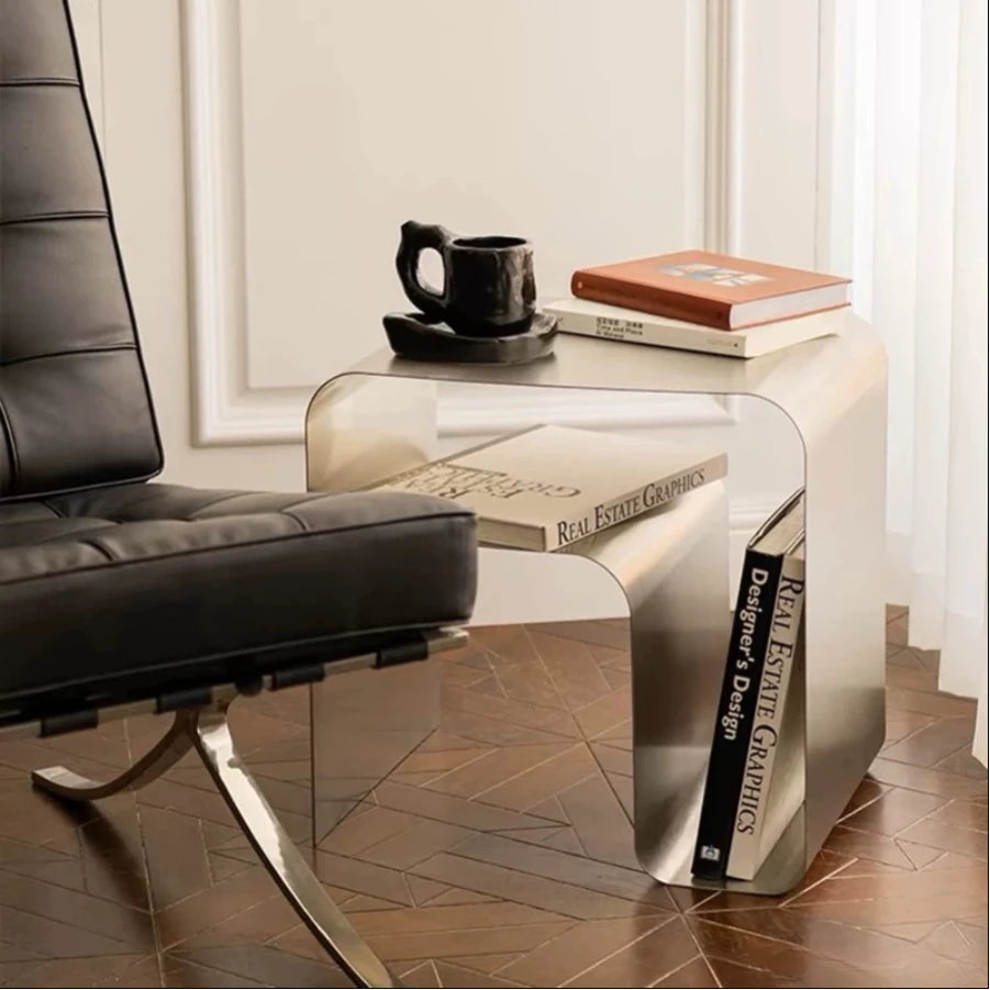 Minimalist Stainless Steel Bedside Table Side Several Integrated Molding Storage Cabinets End Table Furniture