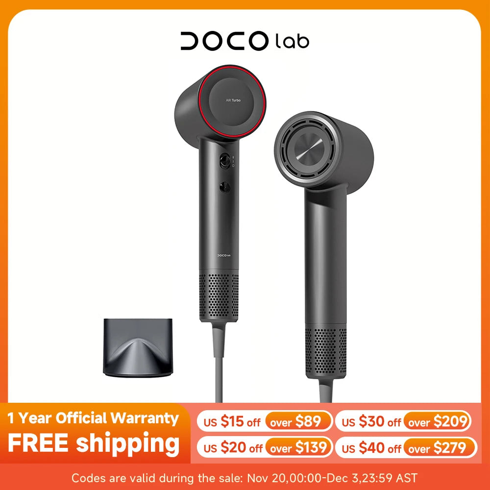 DOCO Hair Dryer High Speed 200 million Negative Ions Hair Care Professional Lightweight Home Travel Gift 110000 Rpm