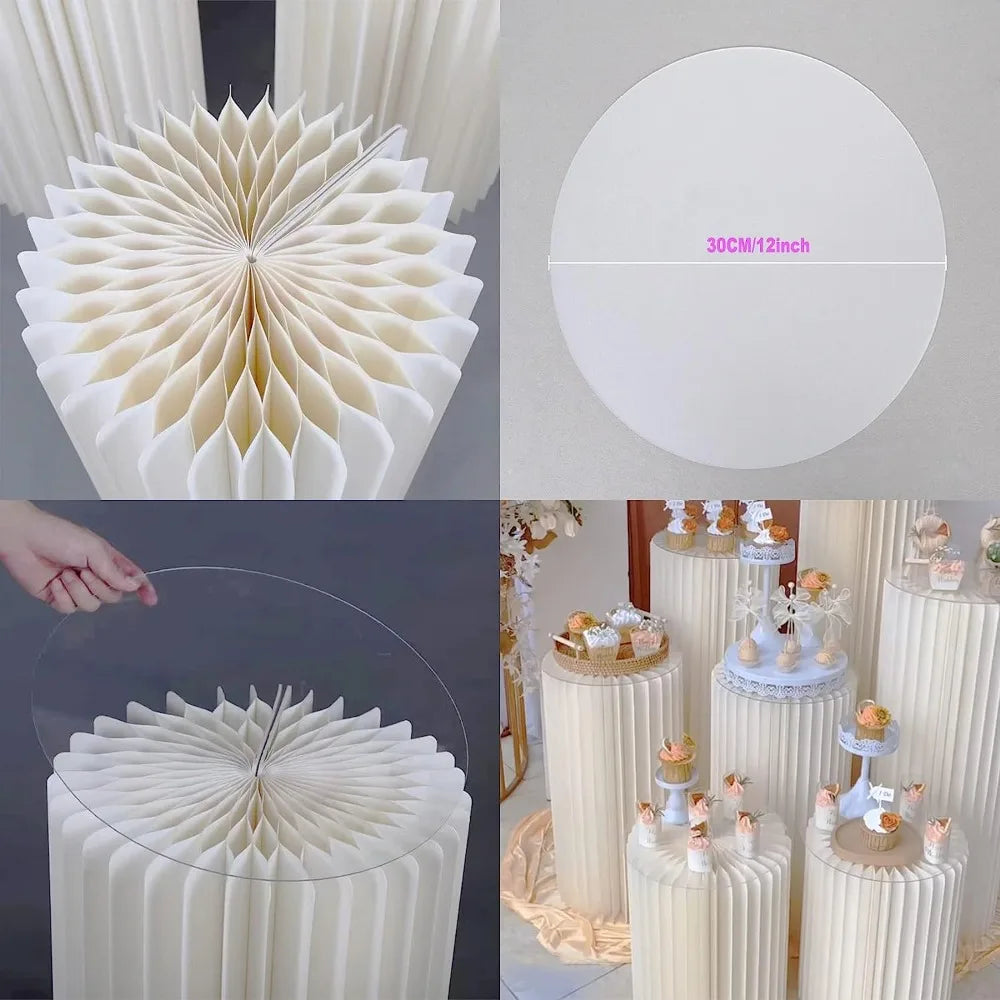 Sturdy Cardboard Column with Clear Acrylic Plate Reusable Cylinder Stands for Party,Cake Stand Pillar for Birthday Dessert Cake