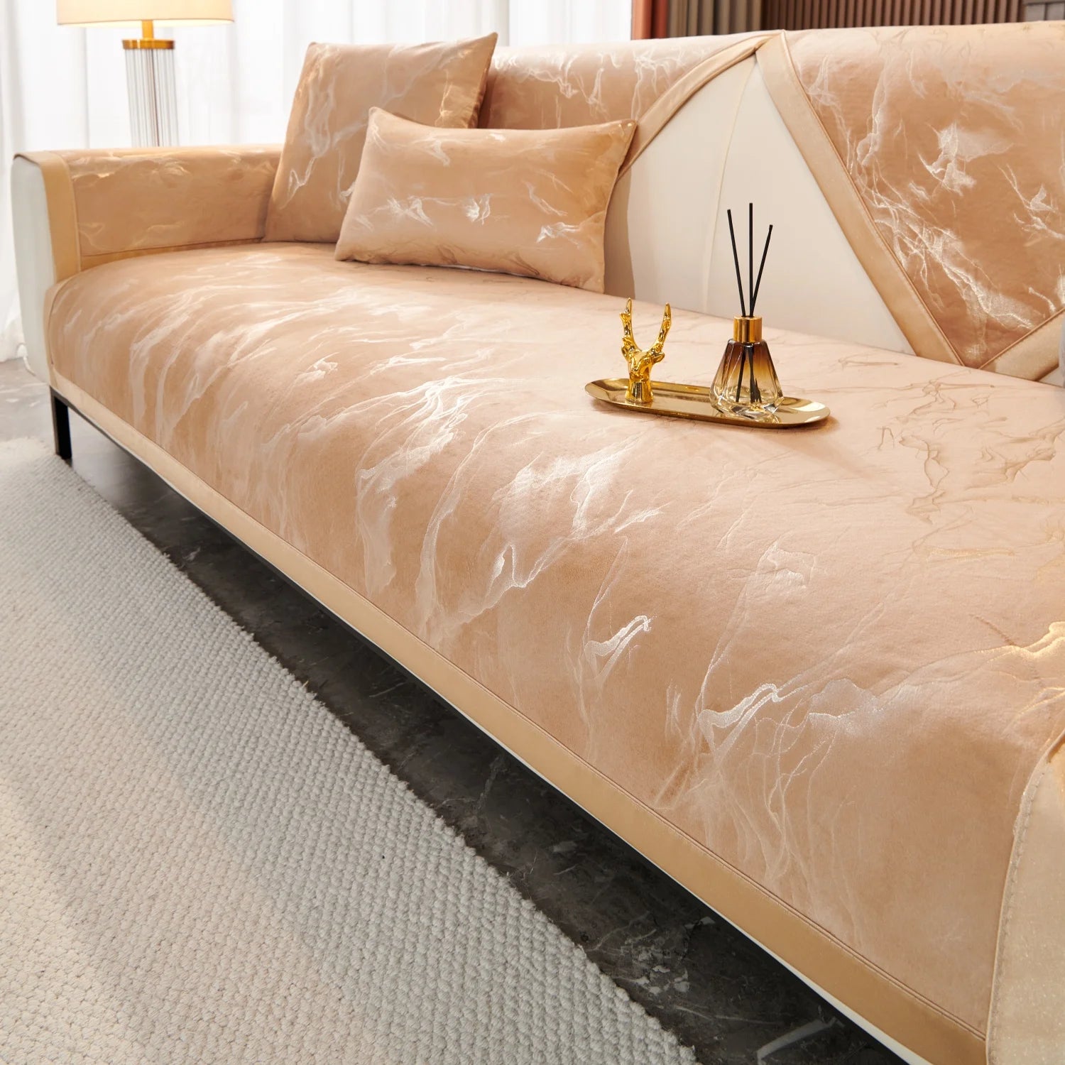 Marble Lines print velvet Sofa Cover for L Shape Sofa Covers Couch covers Slipcover Anti-Slip  Living Room 4 Seasons