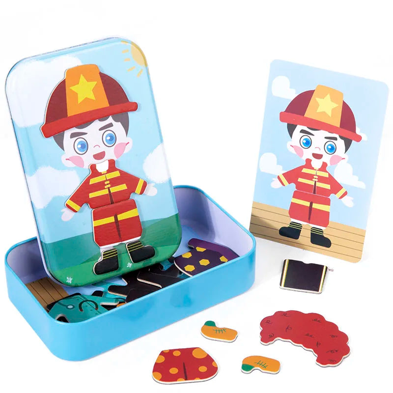 Magnetic 3D Puzzle Children Dress Up Change Facial Expression Game Iron Box Jigsaw Early Education Imagination Toys Girls Gifts