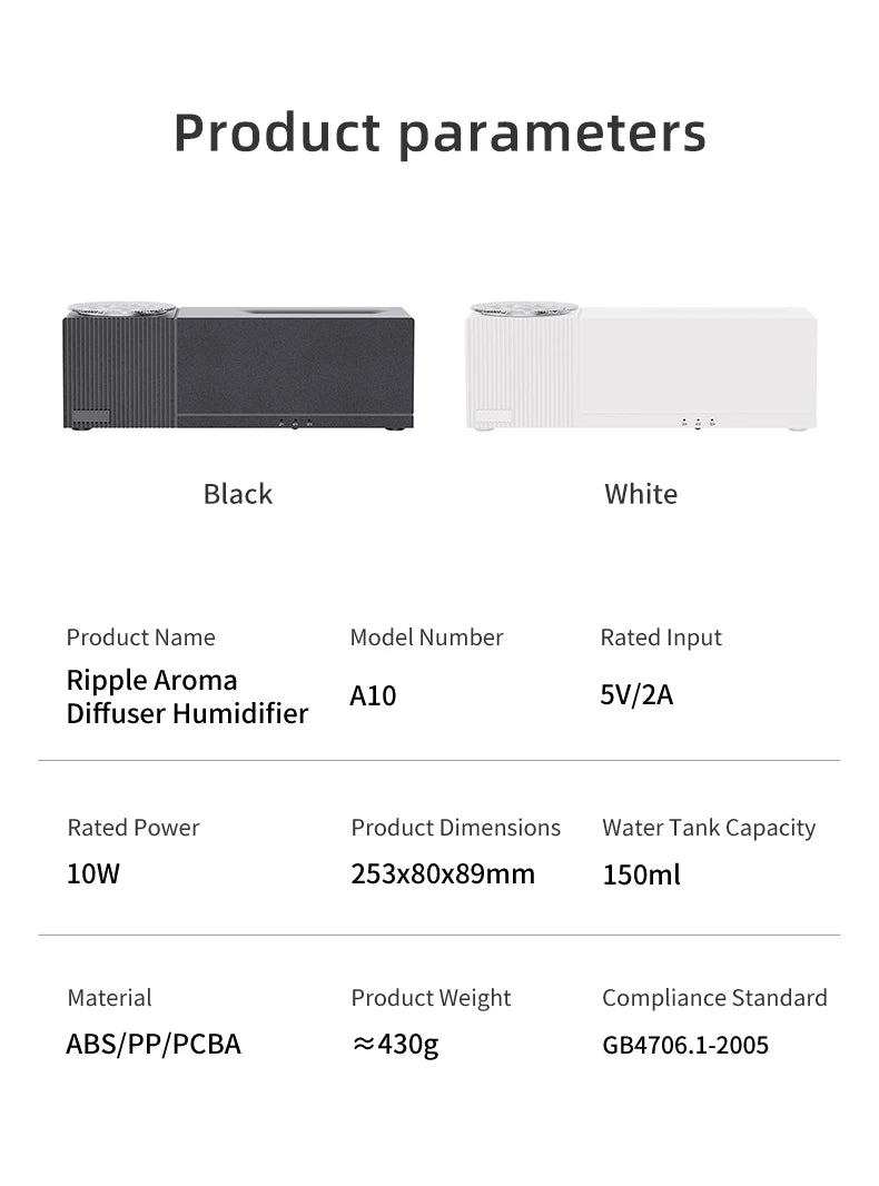 7 Colors Flame Aroma Diffuser with Rippling Water Wave Projector Lamp, 150ml USB Desktop Aromatherapy Air Humidifier for Home