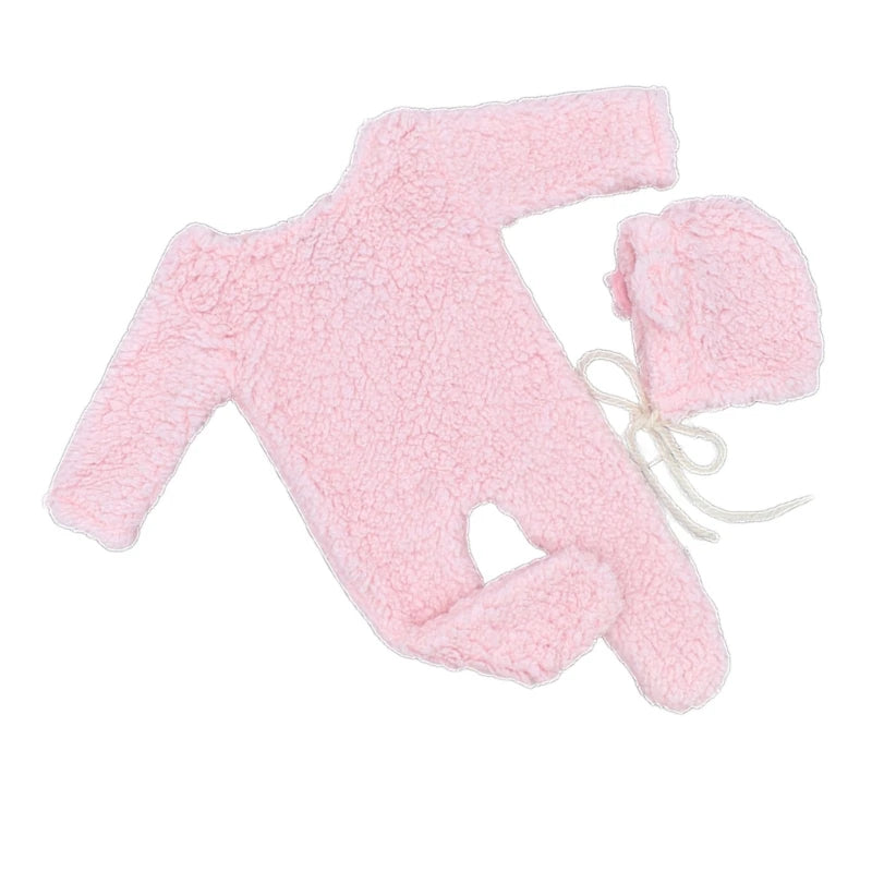2Pcs Photography Props for Baby Boy Girls Unisex Jumpsuit Bear Ear Hat Footed Romper Newborn Photoshooting Accessories