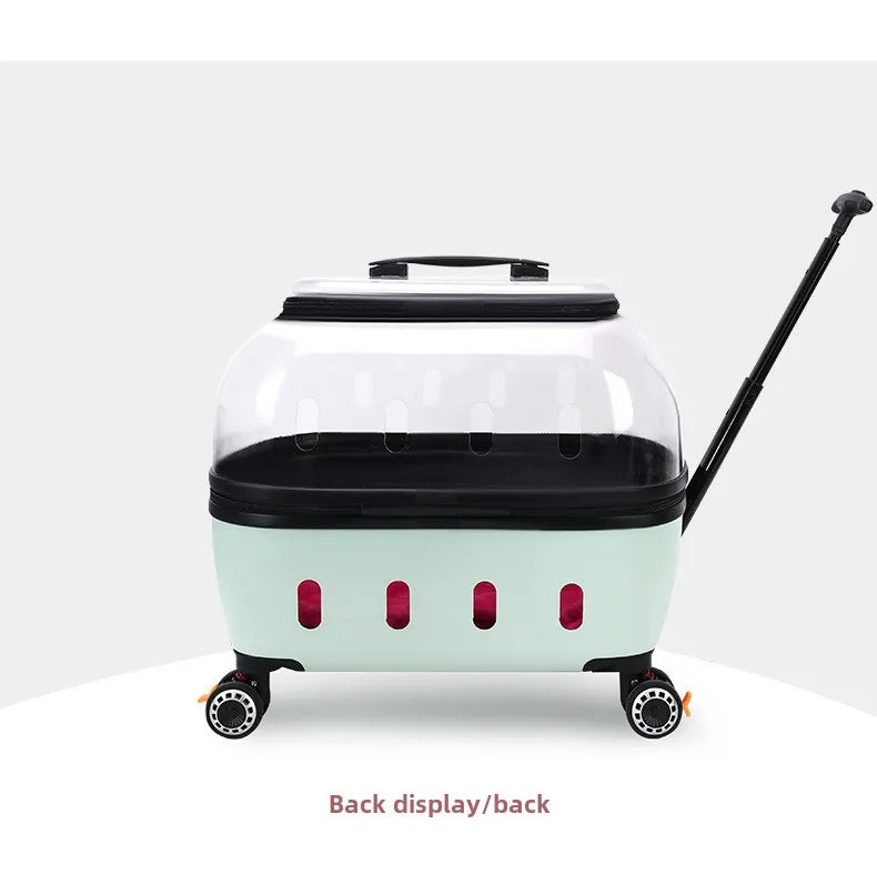 Fashion Transparent Cat Cage Large Capacity Pet Suitcase Breathable Cat Carriers Pull Rod/Handheld Dual Use Cat Transport Cart