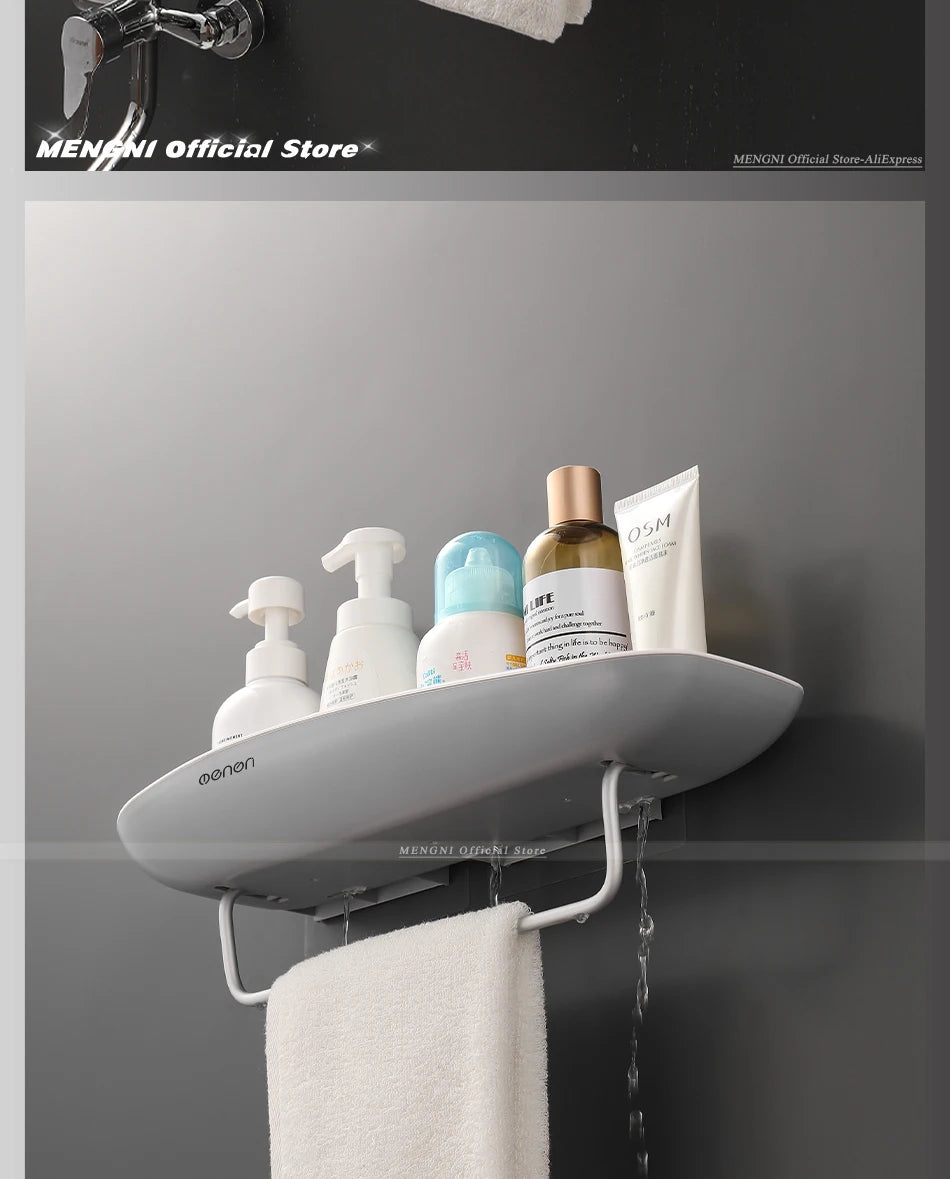 Bathroom Shelf Storage Rack Holder Wall Mounted Shampoo Spices Shower Organizer Bathroom Accessories with Towel Bar