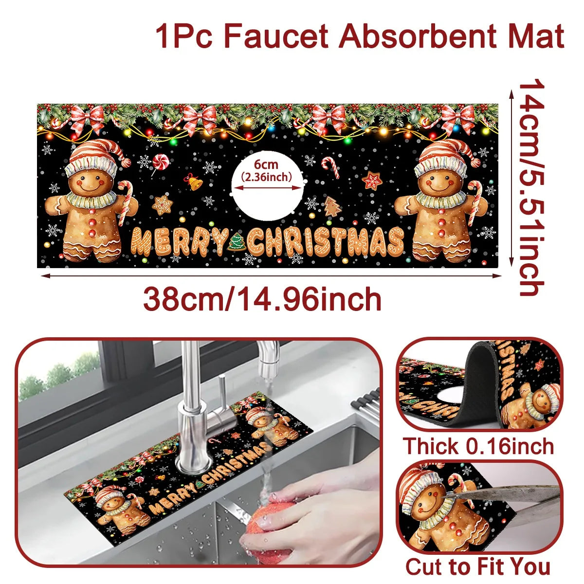 Christmas Kitchen Absorbent Mat Bathroom Sink Faucet Mats Non Slip Bath Mat Christmas Pattern Tablemat Christmas Room Decor 2024