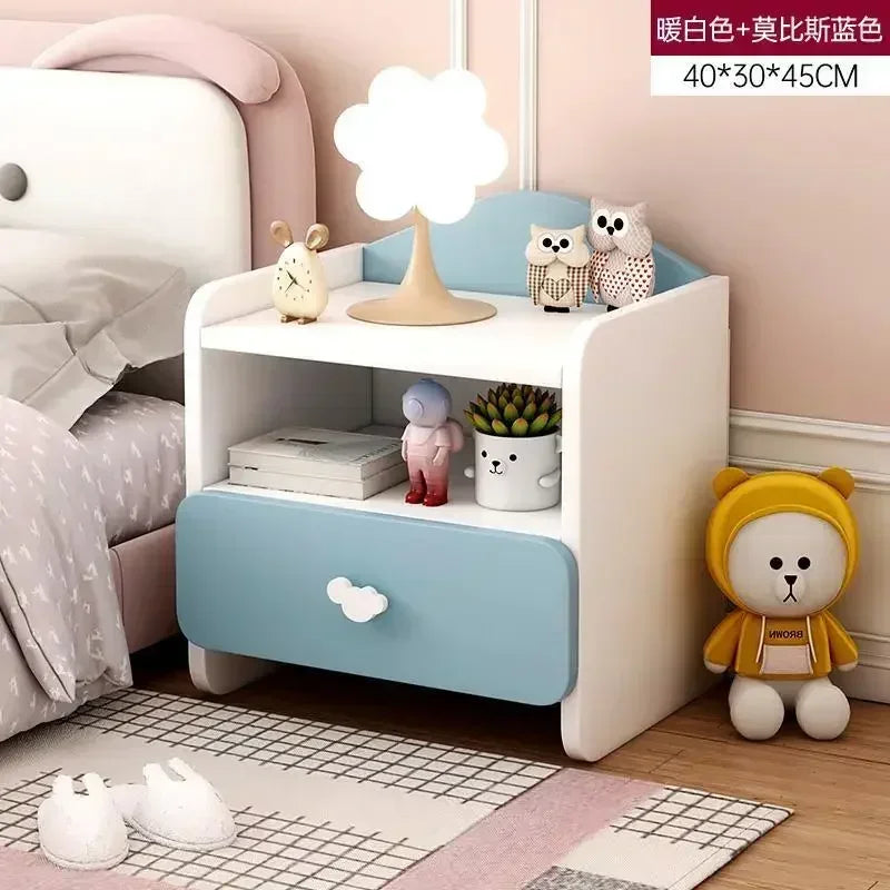 Modern Nightstand with Double Drawers Cute Kid's Bedside Table Multi-Functional White Cabinet for Girls' Bedrooms