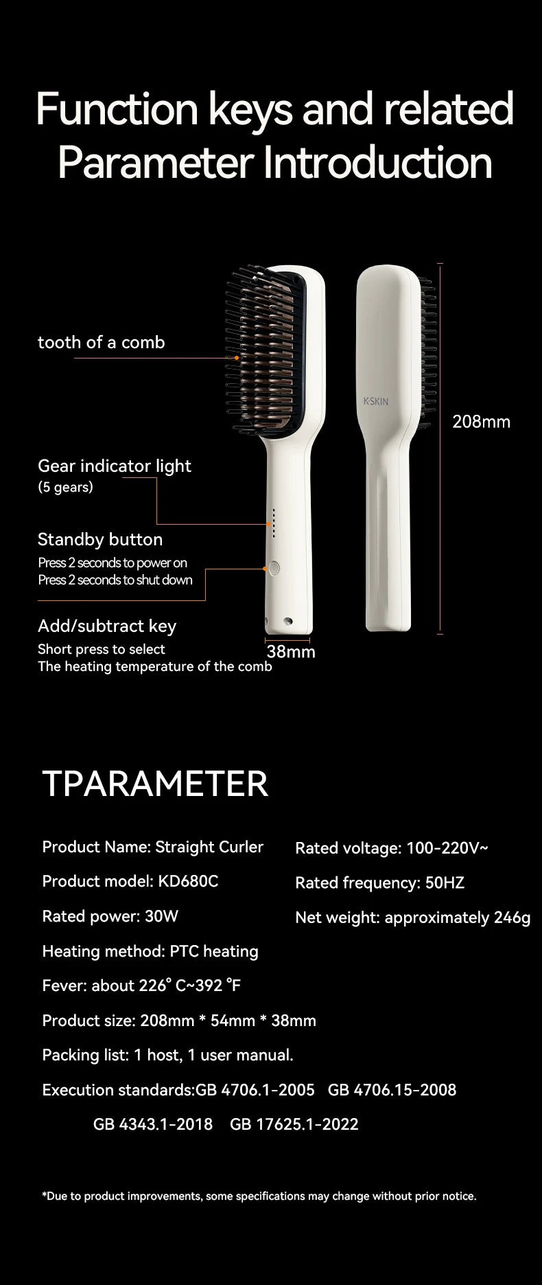 KSKIN Top Hot Sale Hair Straightener 2 in 1 Mini Brush Multifunctional Professional Hair Flat Iron Hair Comb