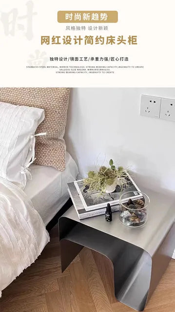 Minimalist Stainless Steel Bedside Table Side Several Integrated Molding Storage Cabinets End Table Furniture