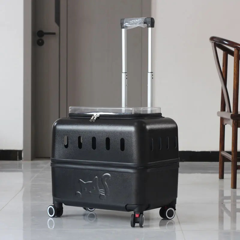 Large Pet Travel Carrier Rolling Pet Transport for Cats & Small Dogs Breathable Cat Suitcase Transparent Skylight Pet Stroller