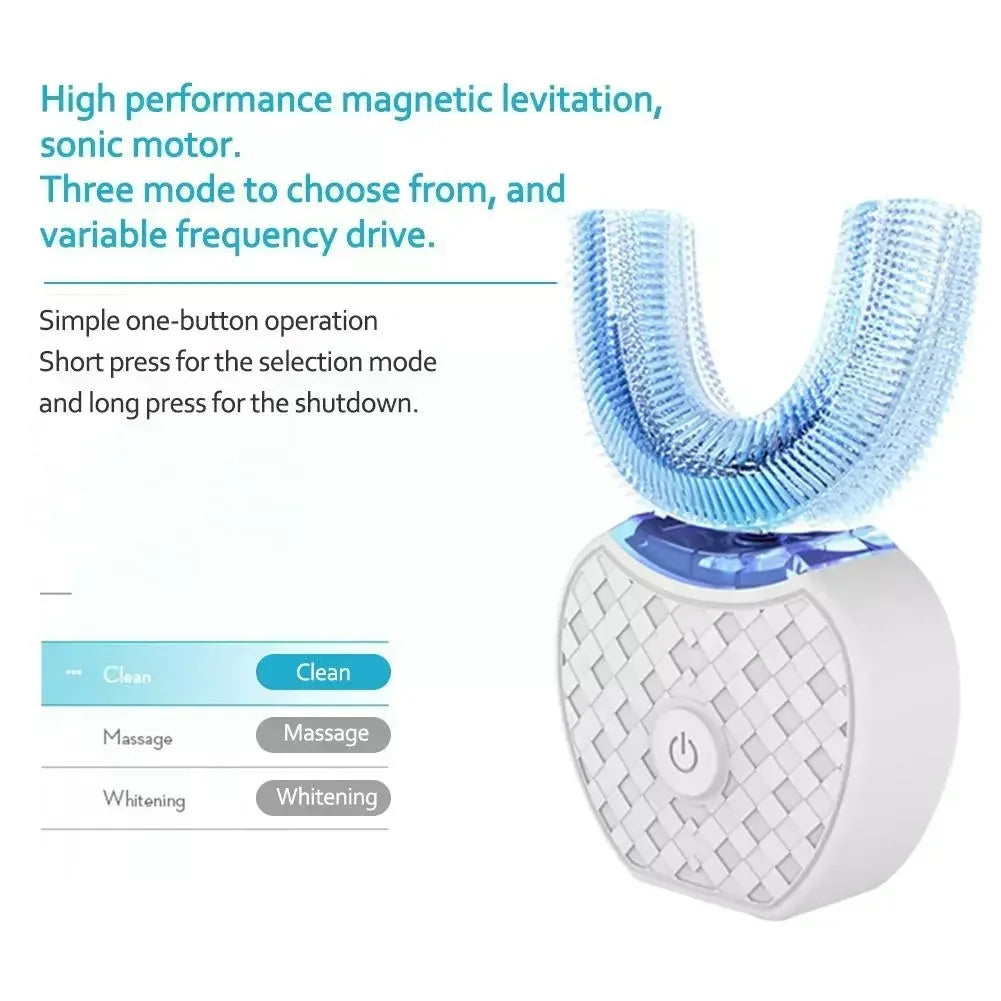 Ultrasonic Electric Toothbrush Adult,Automatic Toothbrush U-Shape Full Mouth 360° Clean Teeth Whitening IPX7 Waterproof