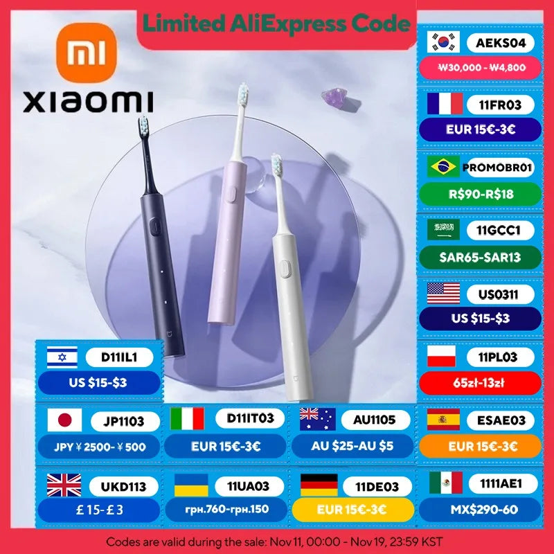 XIAOMI MIJIA T302 Electric Sonic Toothbrush USB Charge Rechargeable For Adult Waterproof Electronic Whitening Teeth Tooth Brush