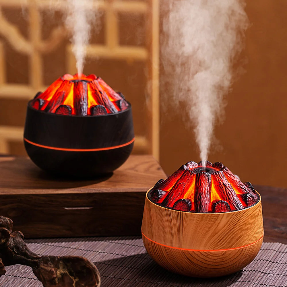 200ML Aroma Diffuser Mist Sprayer Air Humidifier Artificial Charcoal Fire Mini Diffuser with Night Light for Home