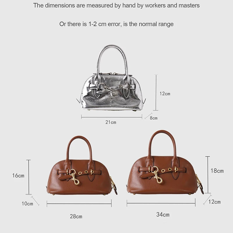 2025 Luxury Brand Genuine Leather Women Handbags Fashion Gold Buckle Shoulder Bags Women Spring Retro Sheepskin Boston Bags Lady