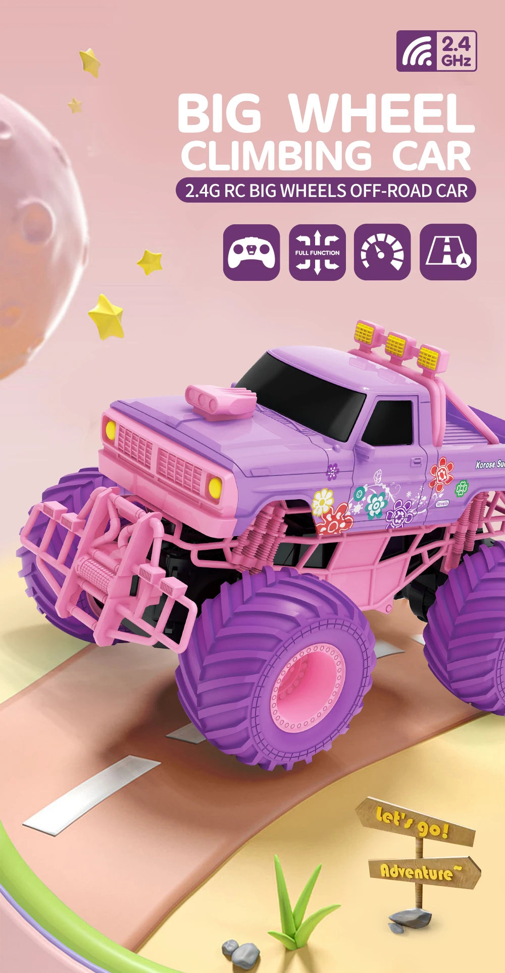JJRC Barbie RC Car Pink Pickup Truck Electric Climbing Drop-resistant Stunt Remote Control Toy For Children Party Gift Ornament