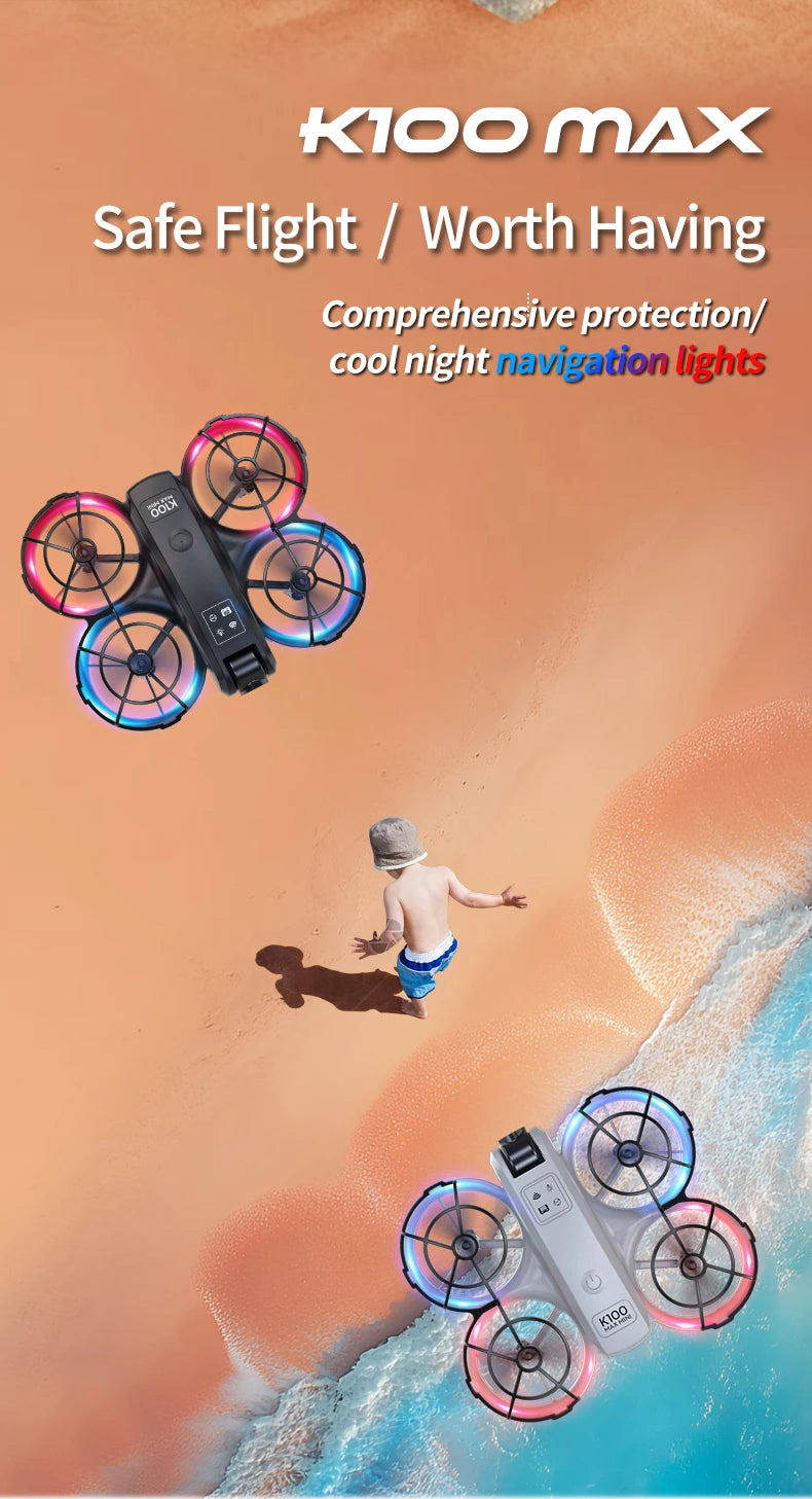 K100 Max Mini RC Drone 4K Professional HD Camera Optical Flow Positioning Colorfuls Dron Foldable RC Quadcopter Toys for Kids