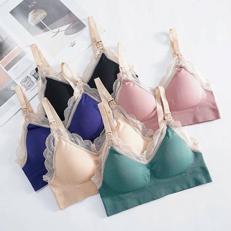 New Wireless Front Open Nursing Bra Soft Lace Breathable Seamless Maternity Breastfeeding Bras Maternal Support For Pregnant