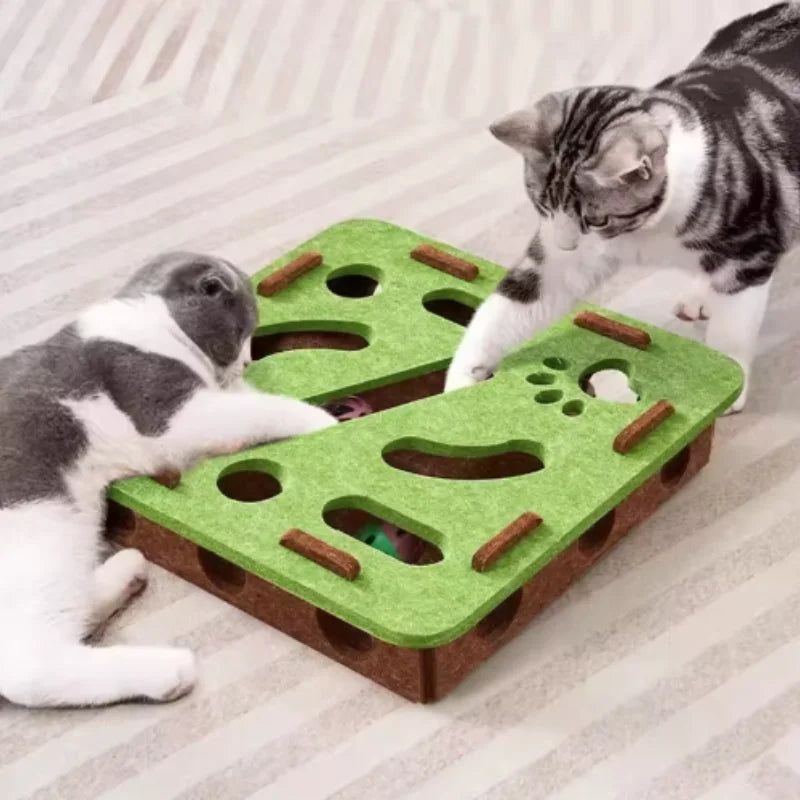 Pet Cat Puzzle Maze Holes Toys Felt Box With Bell Ball Kitten Playing Toys Interactive Funny  Cat Supplies