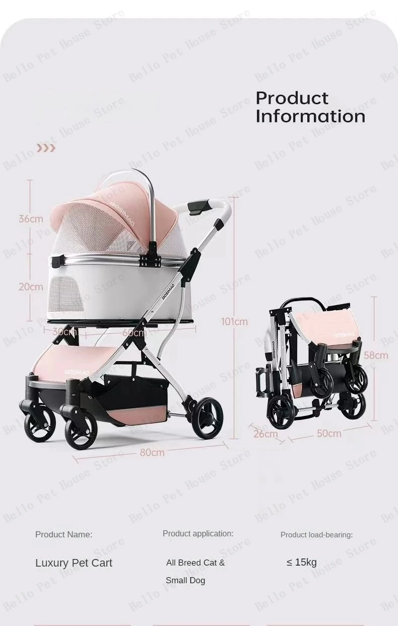 High appearance Pet Stroller Detachable Multifunctional Pet Carrier  Lightweight and Foldable  Portable Pet Stroller Dogs Buggy