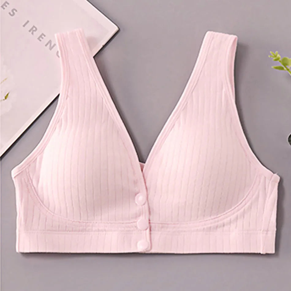 Cotton Nursing Bra for Pregnant Women Padded Ribbed Wire-Free Breathable Bralette Front Opening Breastfeeding Maternity Clothing