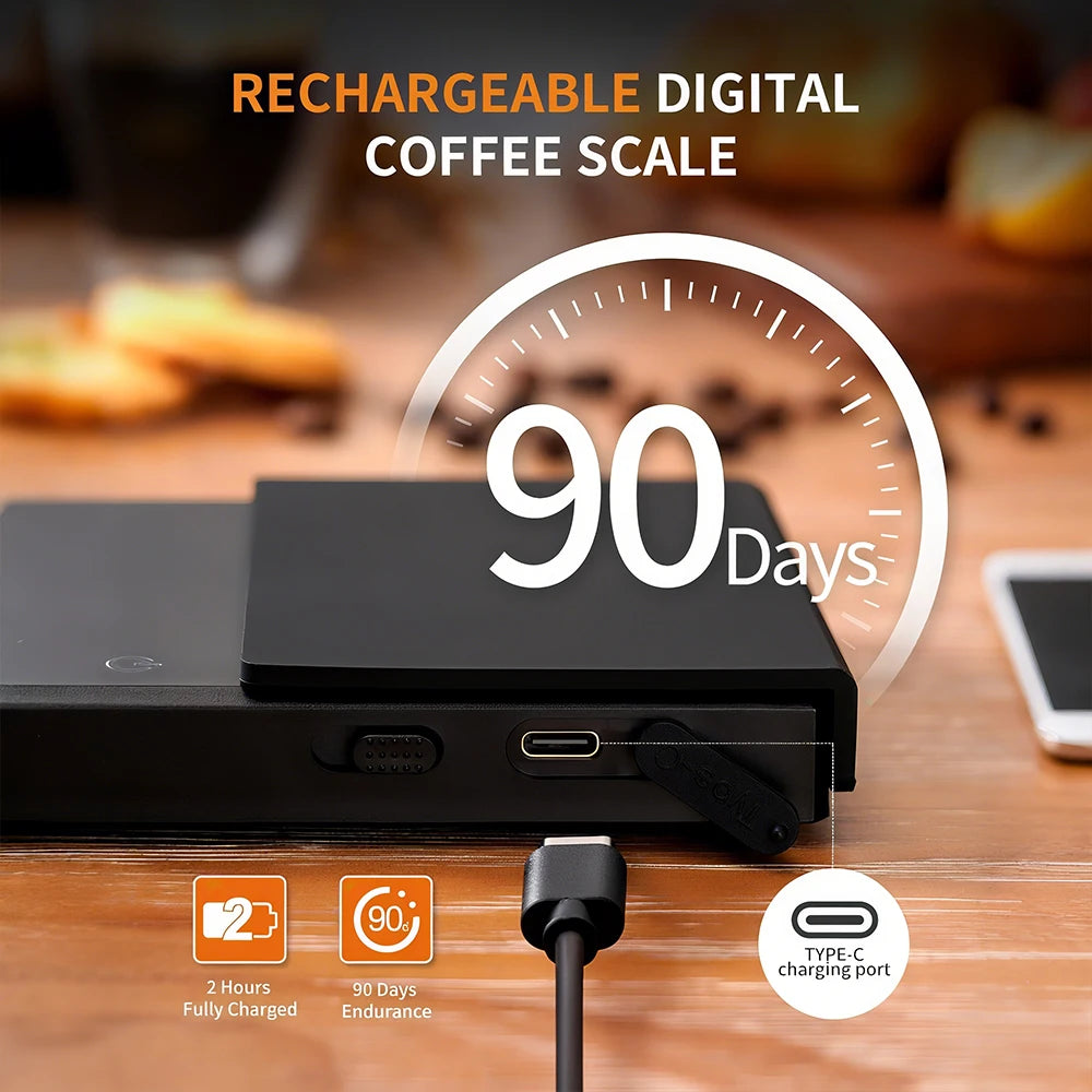 Digital Coffee Scale mini Usb digital Rechargeable coffee scal Espresso Scales kitchen High-Precision weight electronic scale