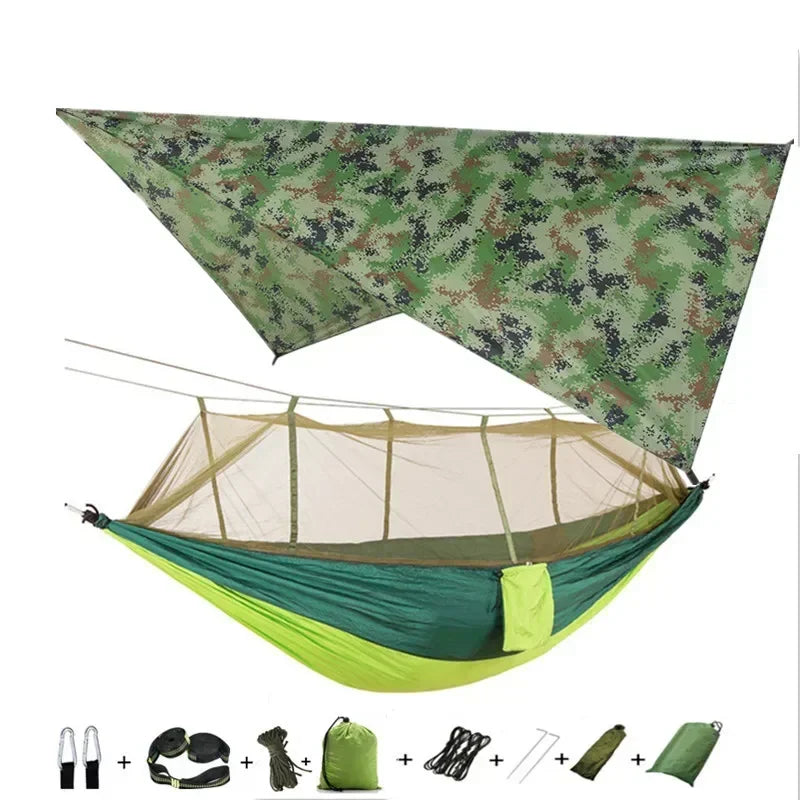 Camping Hammock with Mosquito Net&Rainfly Tent Tarp & Tree Straps,Portable Nylon Hammock Tent for Camping Hiking Backyard Travel