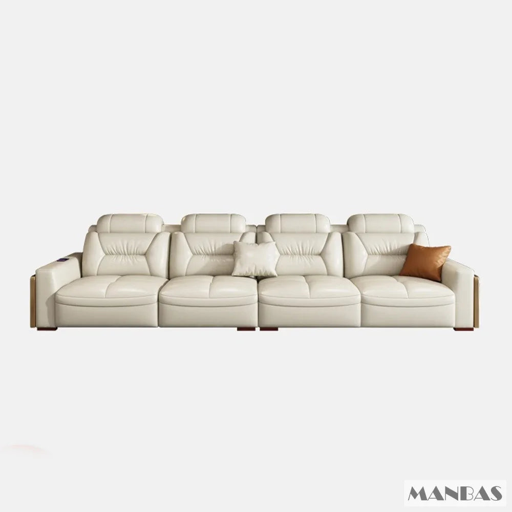 Premium Italian Genuine Leather Sectional Sofa Sets Couch Sofas with USB and Bluetooth Speaker - MANBAS Living Room Furniture