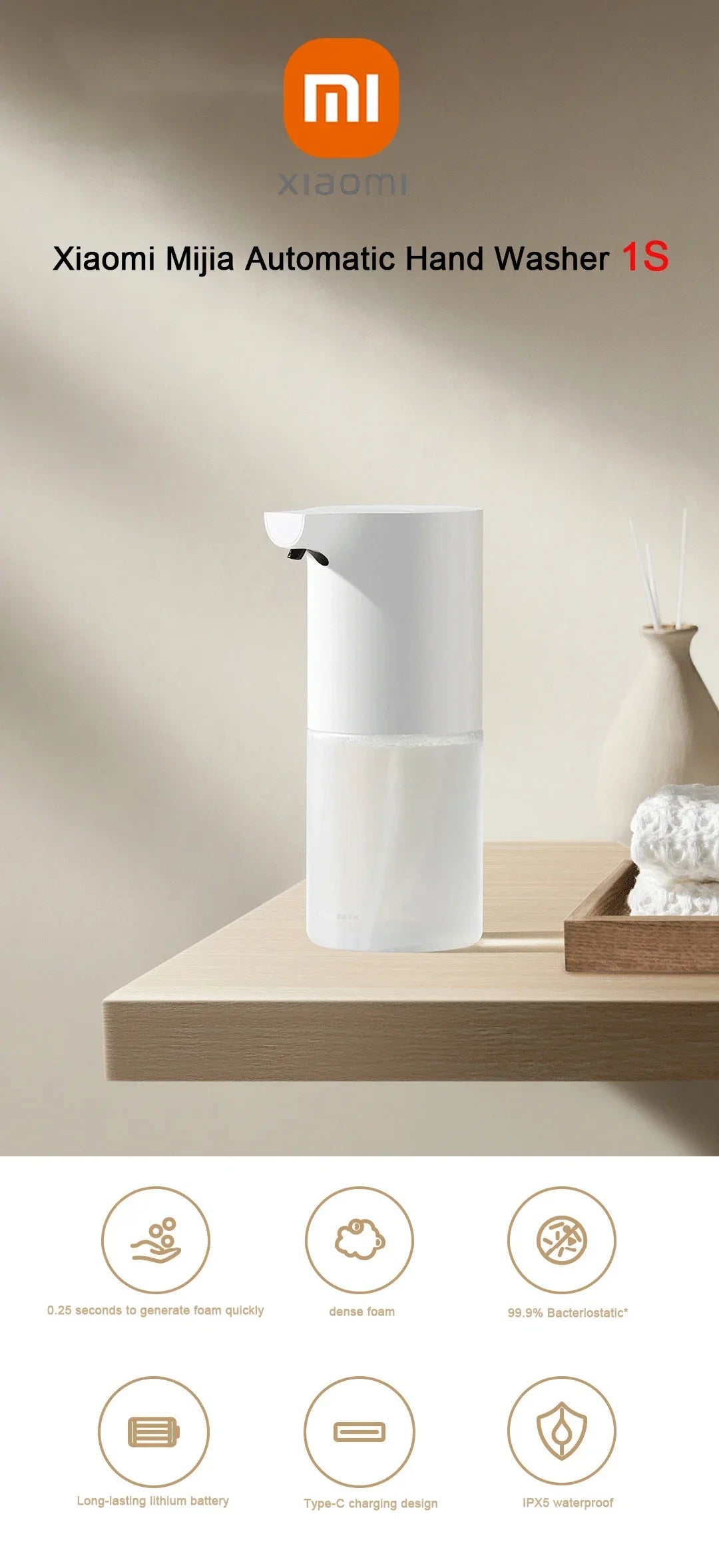 NEW XIAOMI Mijia Soap Foam Dispenser 1S USB Rechargeable Automatic Induction Foaming Machine for Bathroom Kitchen Hand Washer