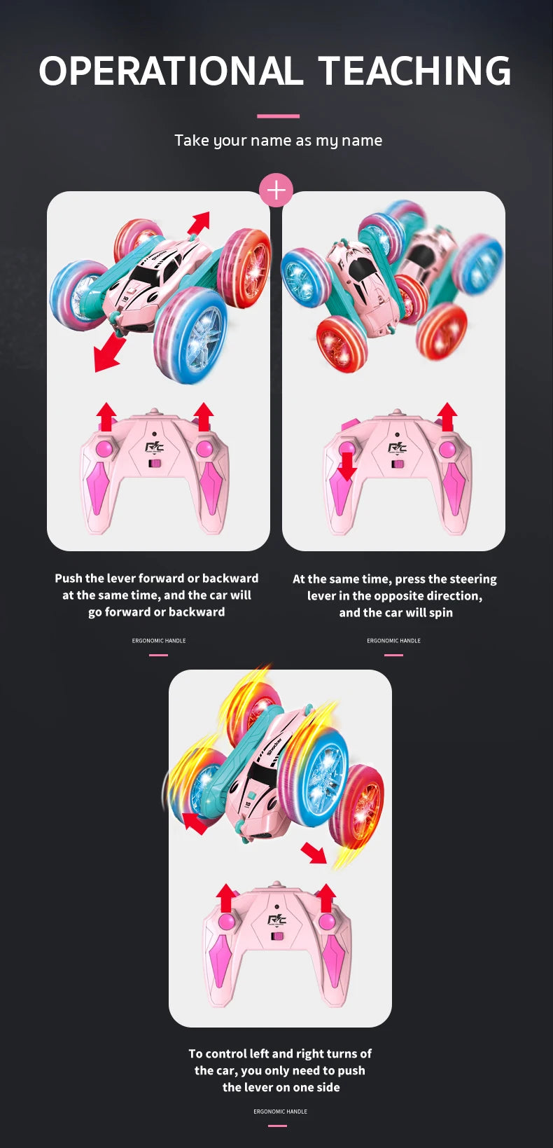 2.4G RC Stunt Car Children Double Sided Flip Remote Control Car 360 Degree Rotation Off Road Rc Drift Cars For Pink Girls Toys