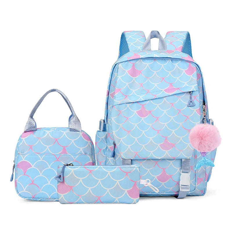 3Pcs Backpack Set Lilo Stitch Girl Kid Student Schoolbags Double Shoulder Bag Travel Pen Lunch Bag Kawaii Bookbag Laptop Bag Set