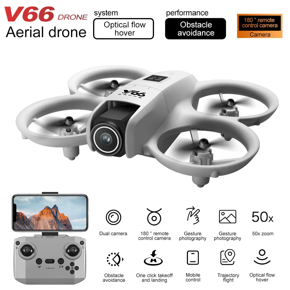 New V66 Mini Drone HD Camera 4K 1080P 180 ° Lens Wifi FPV Dron Professional Obstacle Avoidance Helicopter RC Quadcopter Toys