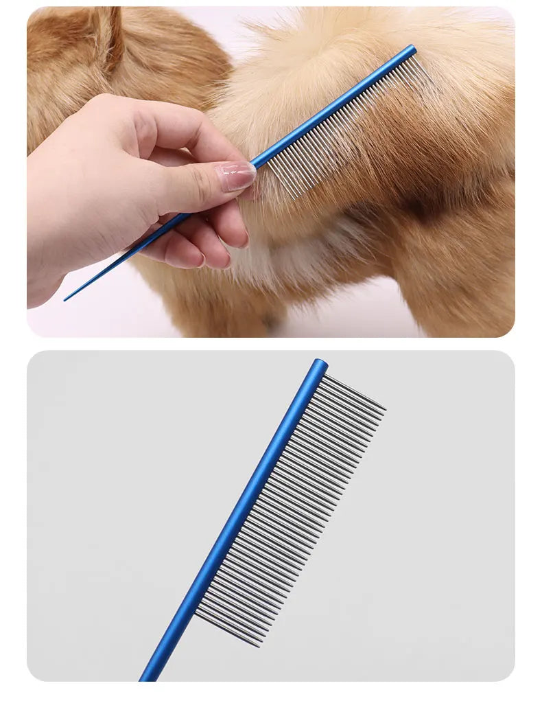 Stainless Steel Pet Flea Comb Practical Colorful Non-rust Dog Grooming Comb Dense Tooth Pet Hair Comb Cleaning