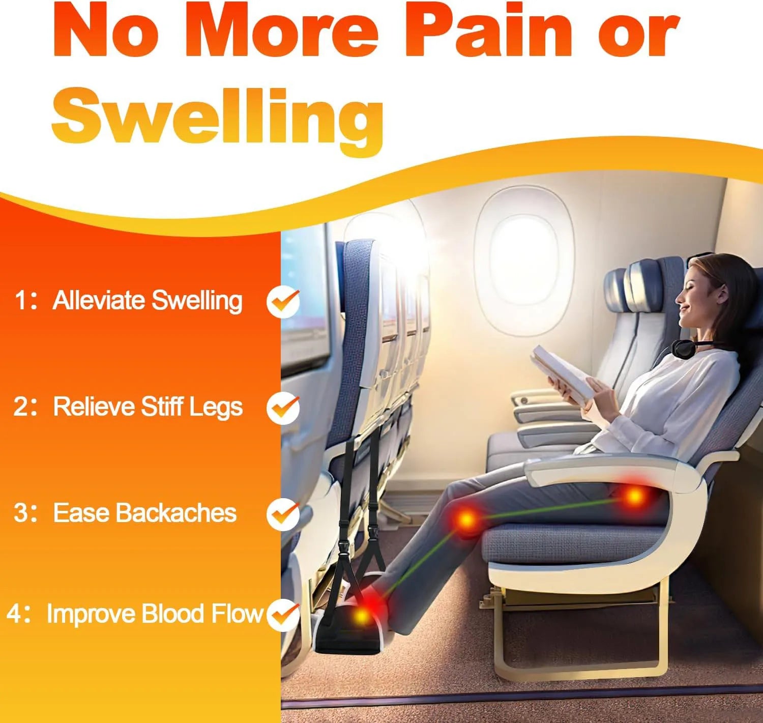 Airplane Foot Hammock Adjustable Foot Rest by Thicked Memory Cotton Filling, Travel Essentials with Removable Support Plates