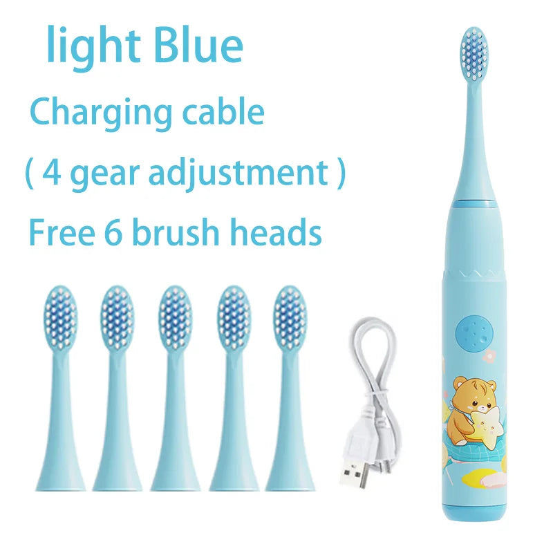 Children Electric Toothbrush Cartoon Kids With Replacement Head Ultrasonic  IPX7 Waterproof Rechargeable Sonic Toothbrush