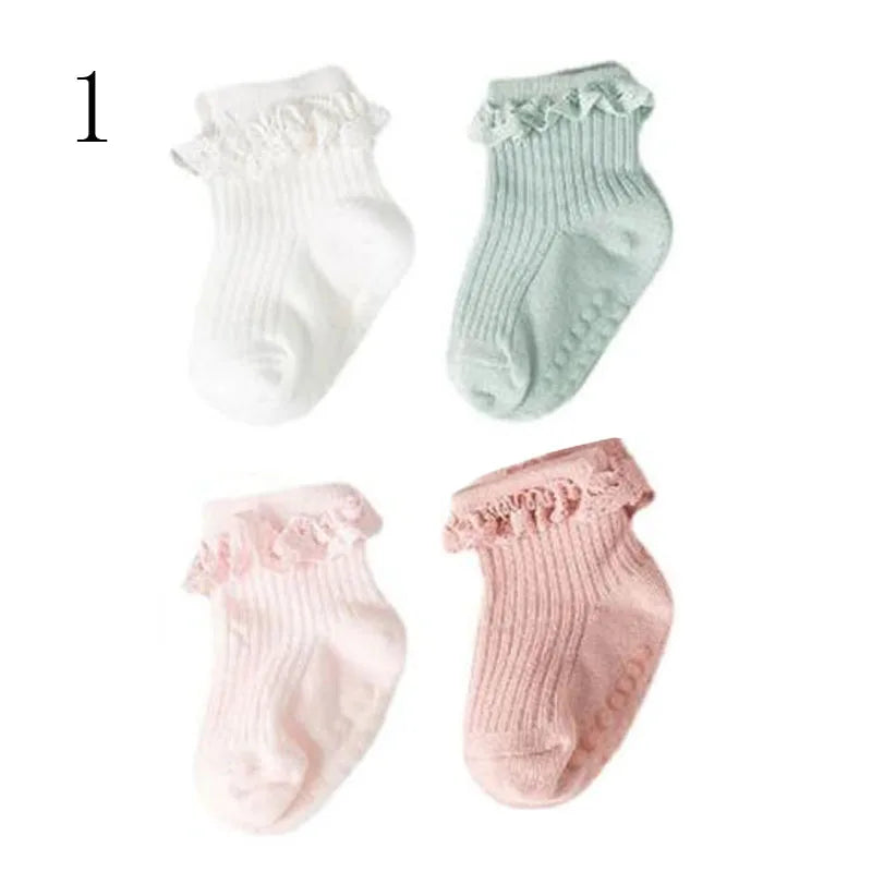 4Pair/lot new baby children's non-slip autumn winter cotton socks solid color baby foot socks
