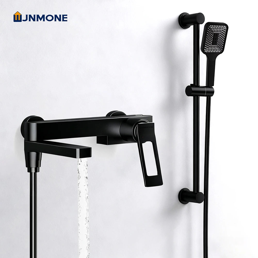 High Quality Solid Brass Bathroom Bathtub Shower Faucet Set Wall Mounted Rainfall Mixer Water Tap Black Split Shower System Kits