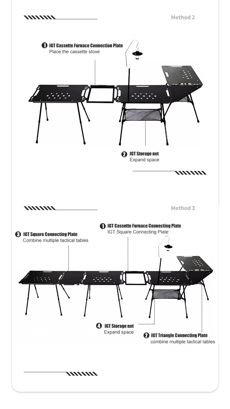 WESTTUNE Outdoor IGT Tactical Table Lightweight Multifunctional Folding Aluminum Alloy Camping Picnic Table with Adjustable Legs