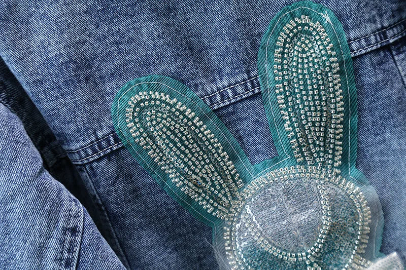 2-12 Years Girls Denim Jacket New Fashion Baby Kids Jean Coats For Girls Cute Rabbit Lace Bow Design Children Outerwear Clothing