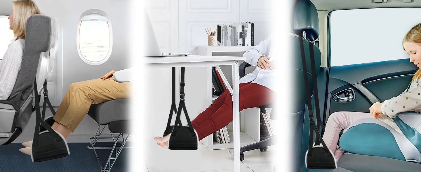 Airplane Foot Hammock Adjustable Foot Rest by Thicked Memory Cotton Filling, Travel Essentials with Removable Support Plates