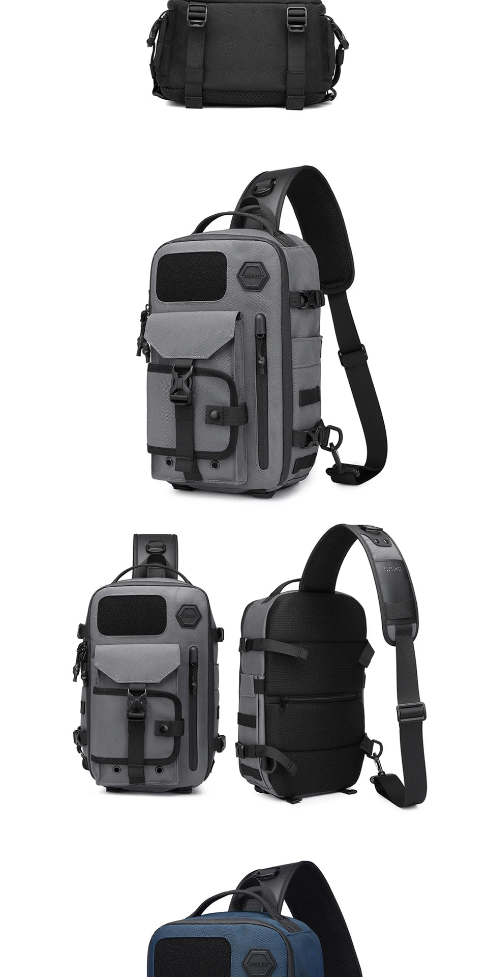 OZUKO Large Capacity Shoulder Bags for Male Waterproof Chest Bag Tactical Sling Messenger Bags Men Outdoor Sports Crossbody Bag
