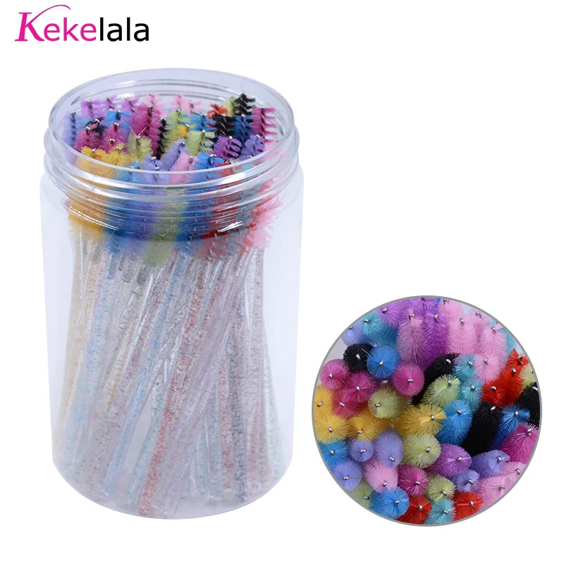 50Pcs/Bottle Eyelash Extension Brushes With Container Eyebrow  Eye Lash Mascara Wands Spoolies In Case Wholesale
