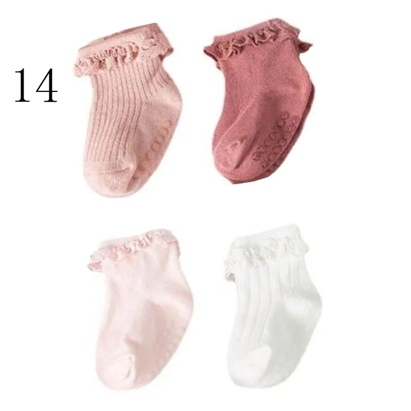 4Pair/lot new baby children's non-slip autumn winter cotton socks solid color baby foot socks