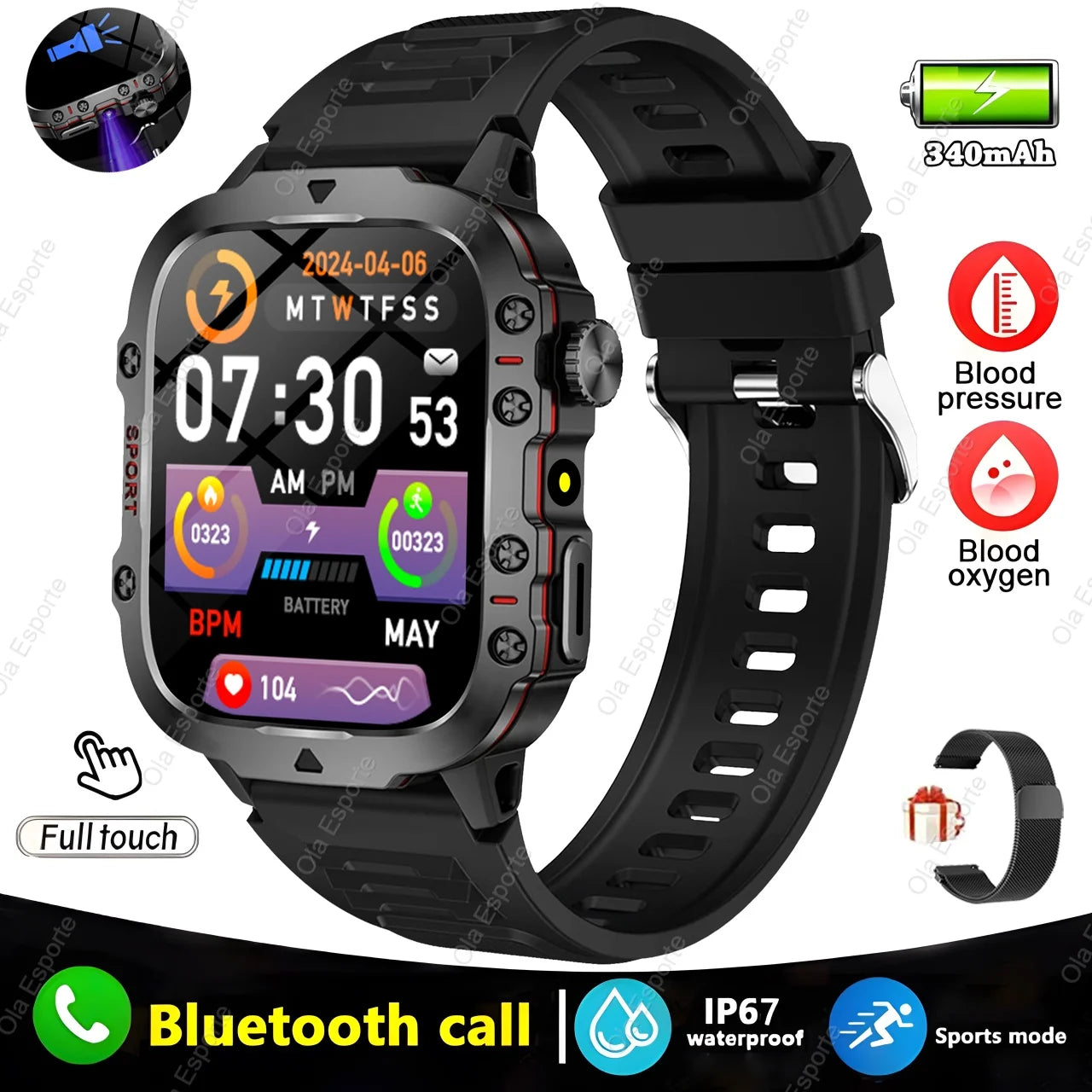 2025 New Military Smart Watch Men IP68 5ATM Outdoor Sports Fitness Tracker Health Monitoring 1.81Inch Bluetooth Calls Smartwatch
