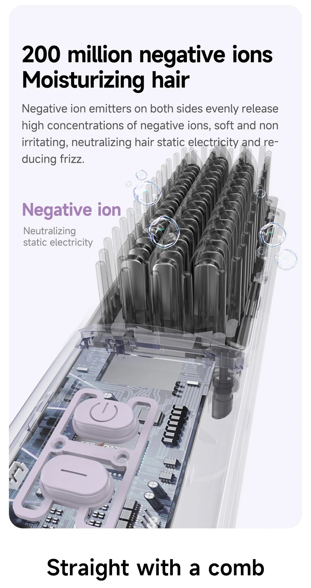 DOCOLAB Cordless 2-in-1 Straight Hair Comb & Curler Negative Ion USB Charging 30s Heat Up Travel-Friendly Styling Brush