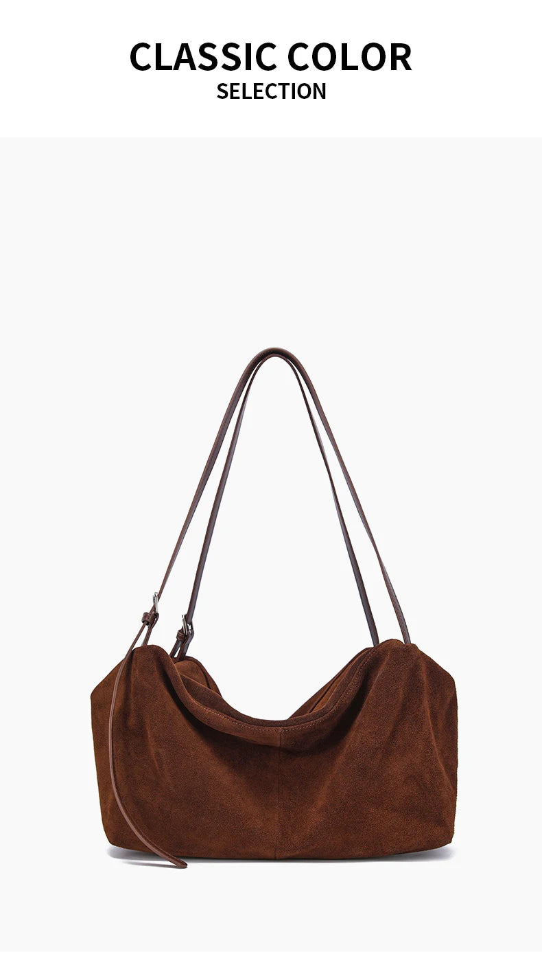 Women's Suede Cow Genuine Leather Shoulder Bags Ladies Soft Cowhide Crossbody Bag Female Design Luxury Lazy Commuting Handbag