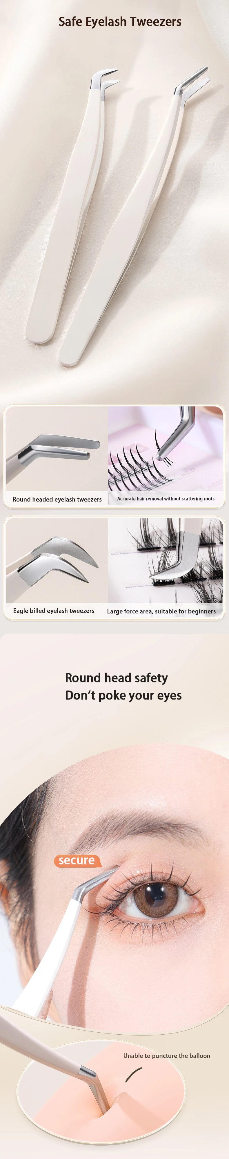 Multifunctional Tweezers Stainless Steel Eyelash Tweezers Grafting False Eyelash Patches False Eyelash Aids Portable Tweezers Be