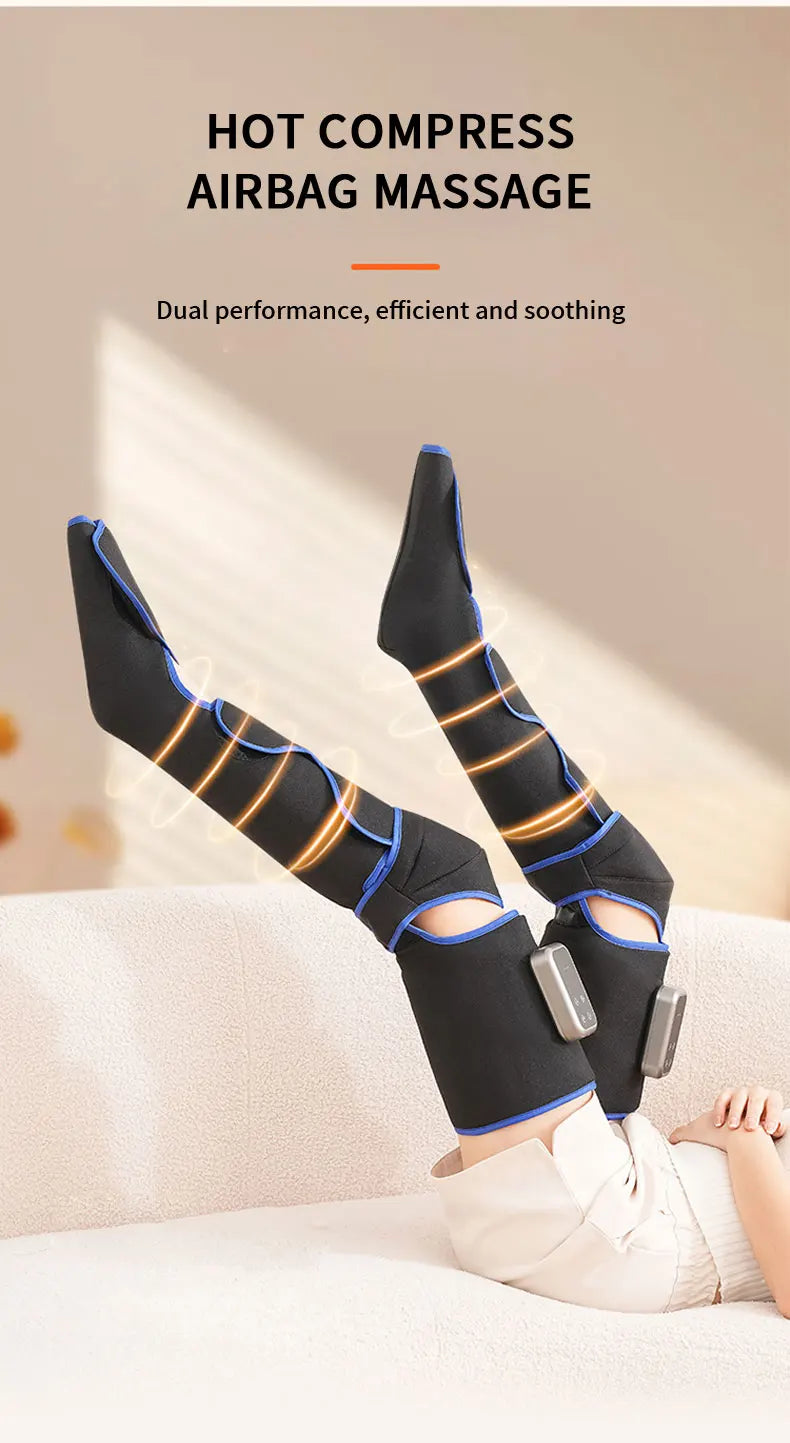 Rechargeable Leg Massager with Heat & Air Compression - 3-Level Pain Relief Wrap for Circulation Boost & Muscle Recovery LED